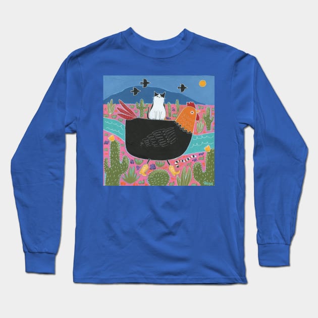 Desert Chicken Ride With New Boots Long Sleeve T-Shirt by KilkennyCat Art